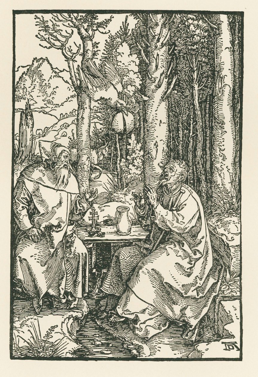 Los ermitaños San Antonio el Grande y San Pablo, c.1503-04 (xilografía) de Albrecht Dürer or Duerer