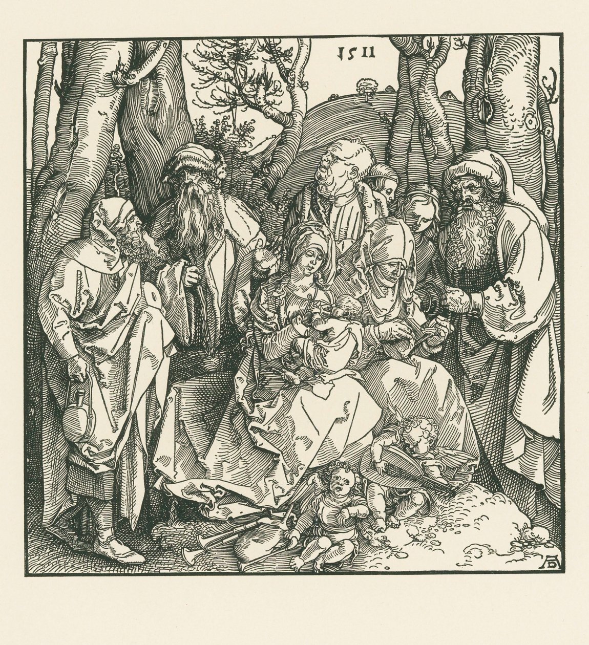 El sagrado parentesco con los ángeles que tocan el laúd de Albrecht Dürer or Duerer