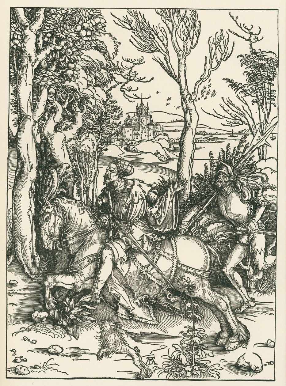 El caballero y el Landsknecht, c.1496 (xilografía) de Albrecht Dürer or Duerer