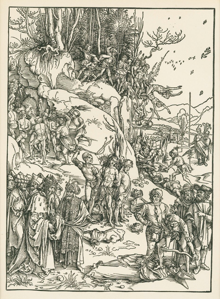 El martirio de los Diez Mil, c.1496 (xilografía) de Albrecht Dürer or Duerer