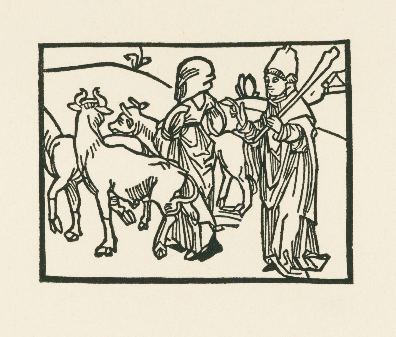El sacerdote con sus vestiduras expulsa el ganado y delante de él va la sierva, c.1489-90 (xilografía) de Albrecht Dürer or Duerer