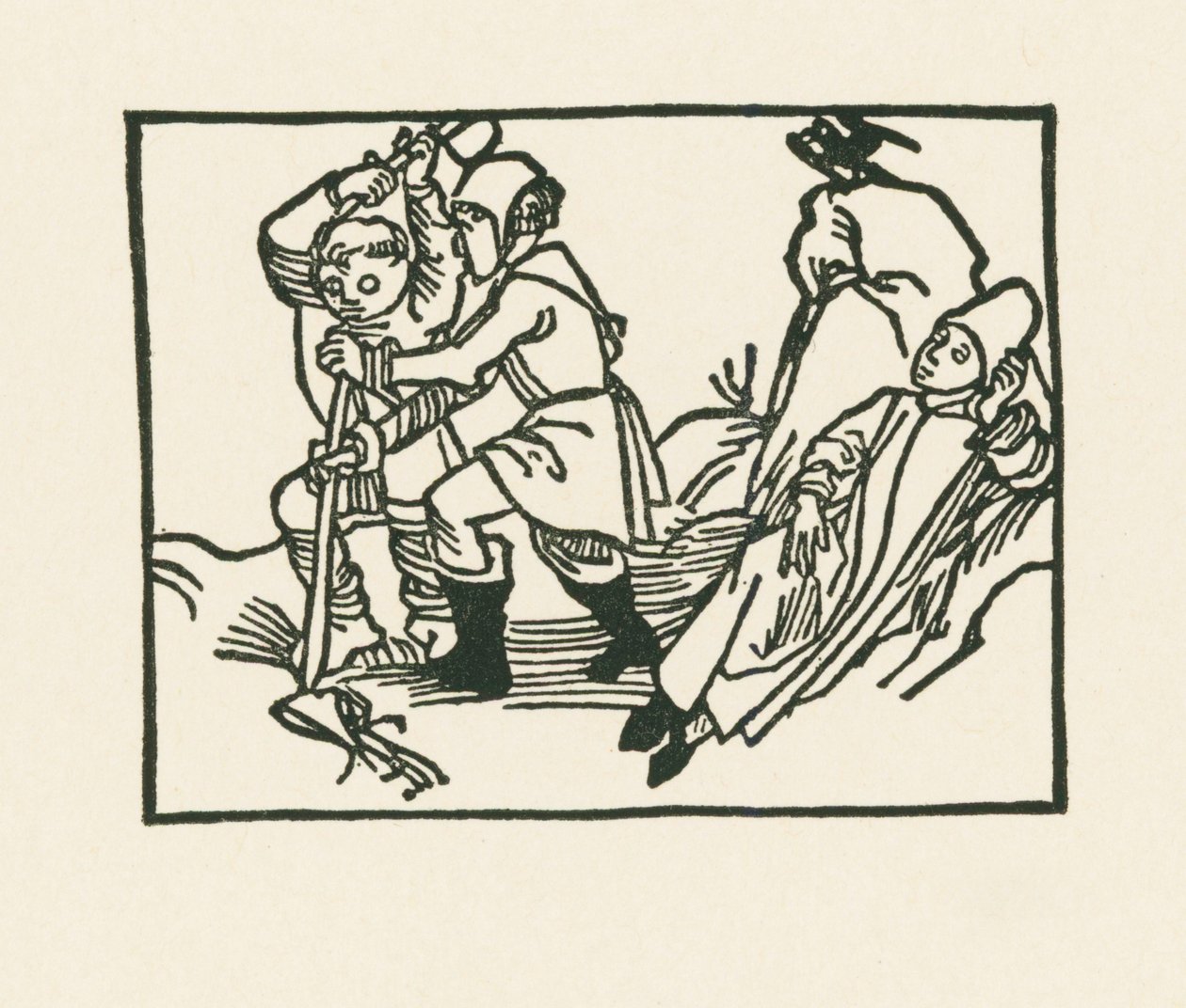 El Sacerdote yace en el prado, un cuervo grazna sobre una piedra hueca, c.1489-90 (xilografía) de Albrecht Dürer or Duerer