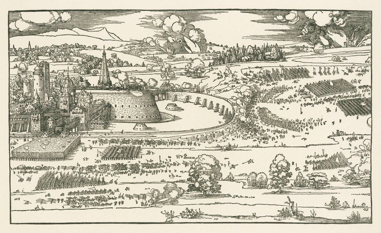 El asedio de una fortaleza. Bloque izquierdo de Albrecht Dürer or Duerer