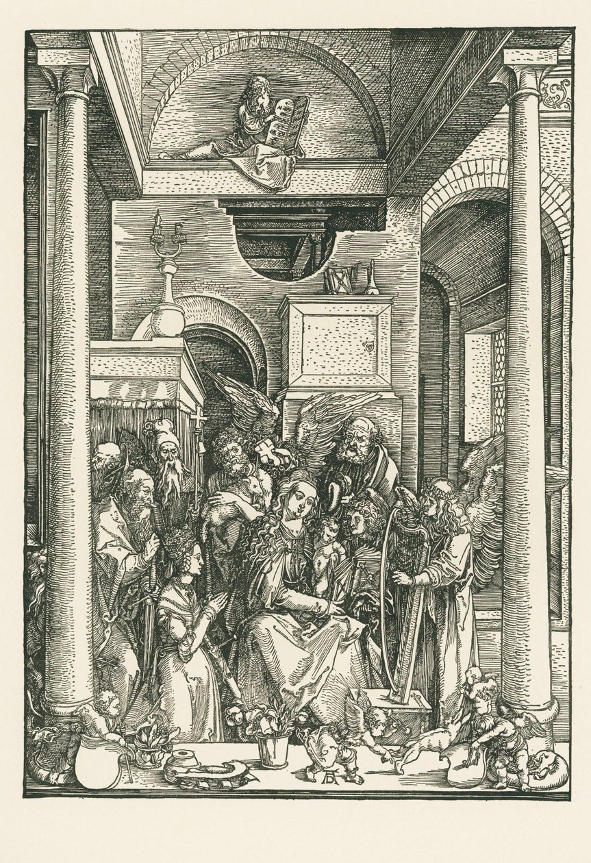 La Virgen adorada por ángeles y santos, c.1502 (xilografía) de Albrecht Dürer or Duerer