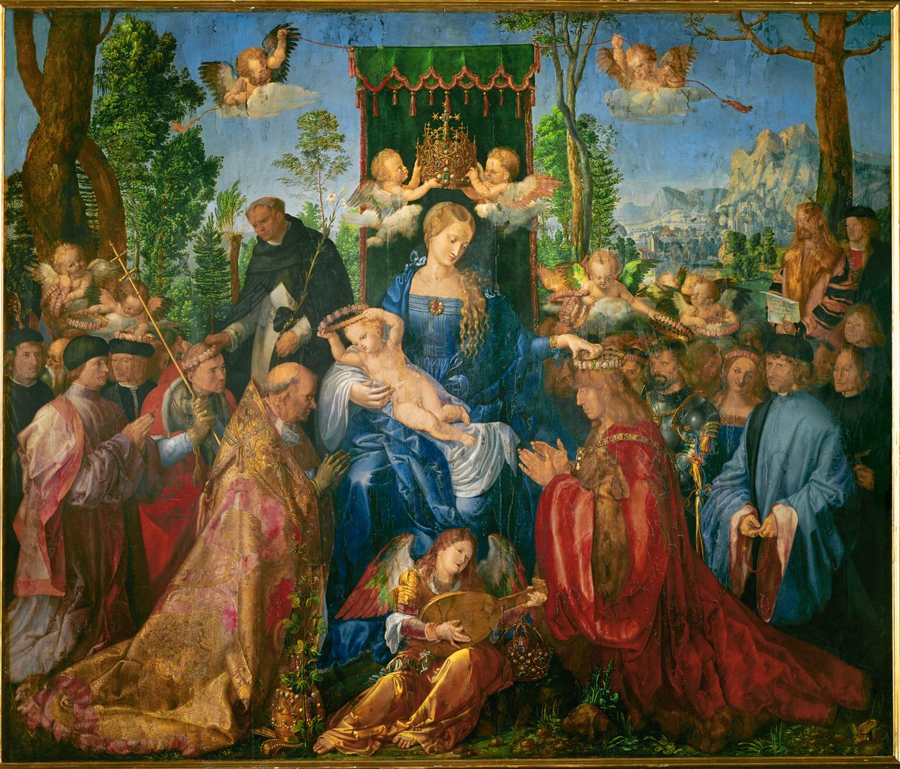 La fiesta de la guirnalda de rosas (óleo sobre madera) de Albrecht Dürer or Duerer