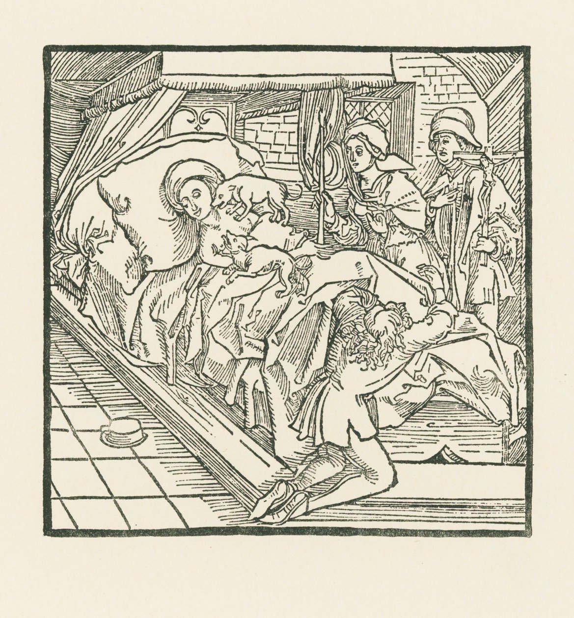 La noble dama de compañía que alimentaba tan bien a sus perros, pero dejaba que los pobres pasaran hambre, después de su muerte es lamida por los perros hasta que se vuelve negra como el carbón de Albrecht Dürer or Duerer
