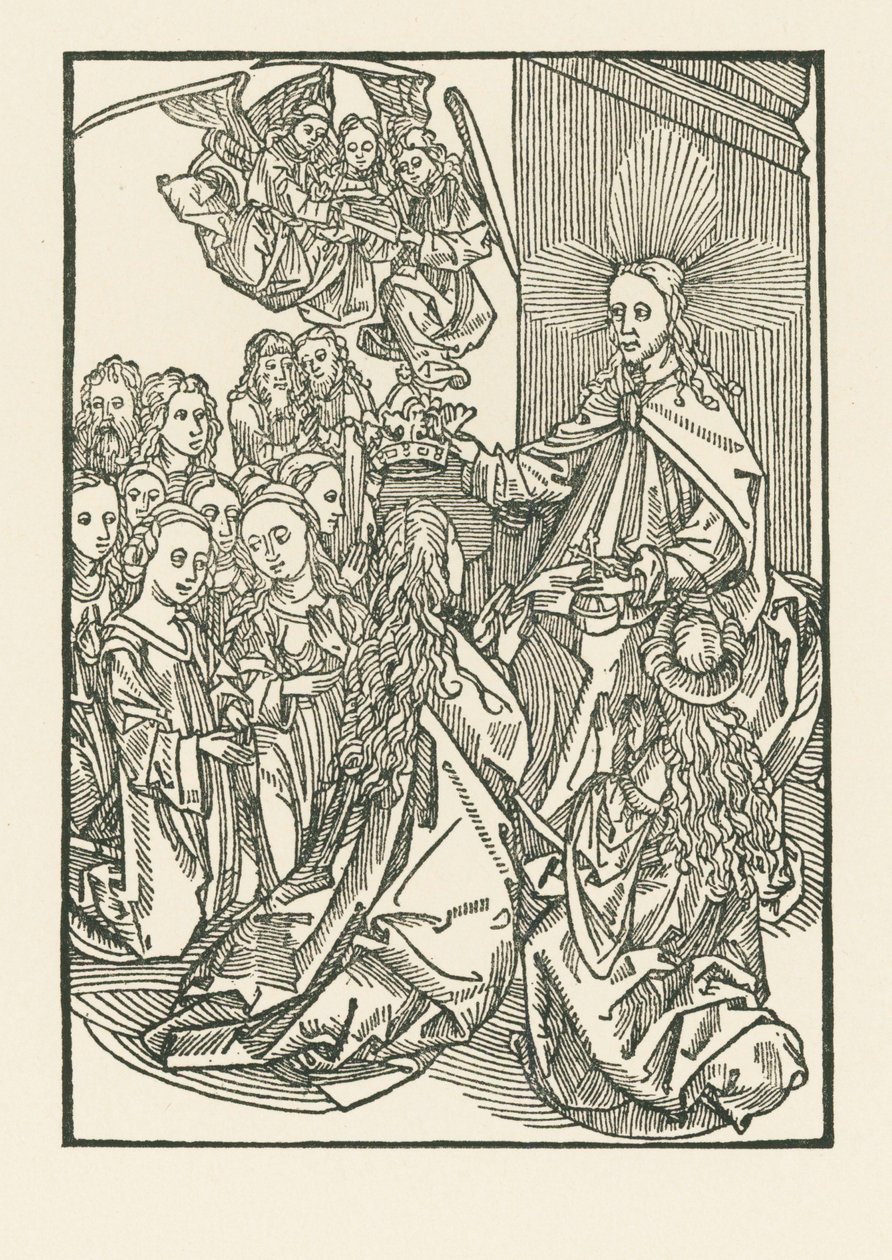 La recompensa de los elegidos, representada por la coronación de María rodeada de los Santos de Albrecht Dürer or Duerer