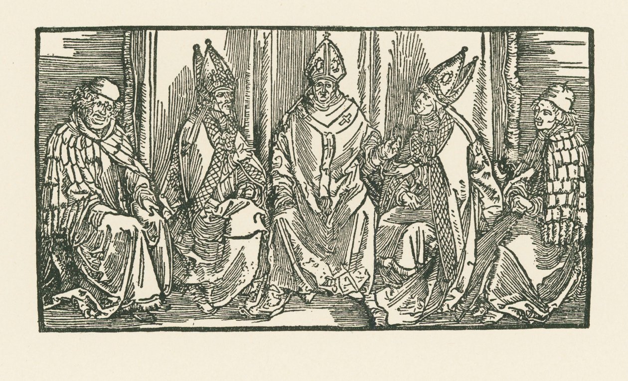 Tres obispos y dos monjes de Albrecht Dürer or Duerer
