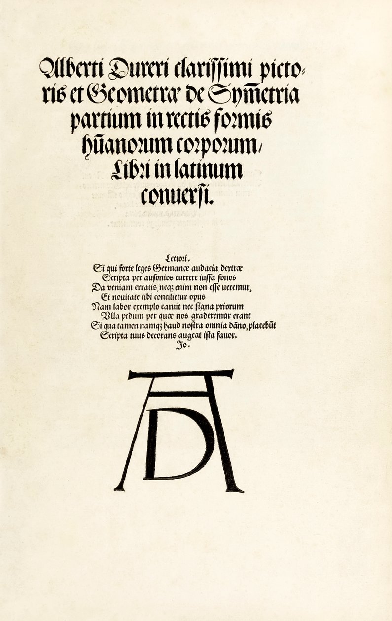Página de título con el monograma de xilografía de Durero de 