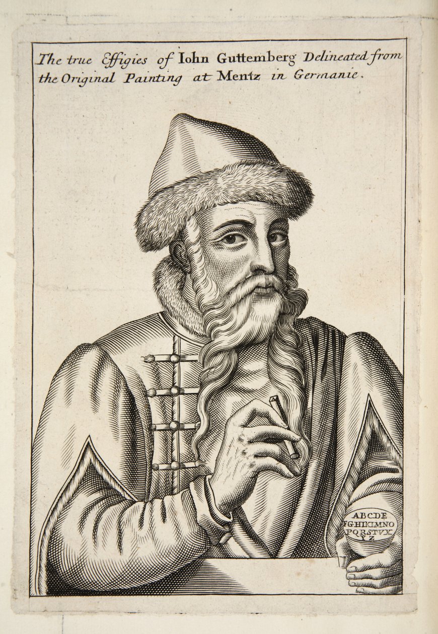 John Guttemberg, de Mechanick Exercises: or The Doctrine of Handy-Works applied to the Art of Printing, pub. 1683 de Albrecht after Mentz