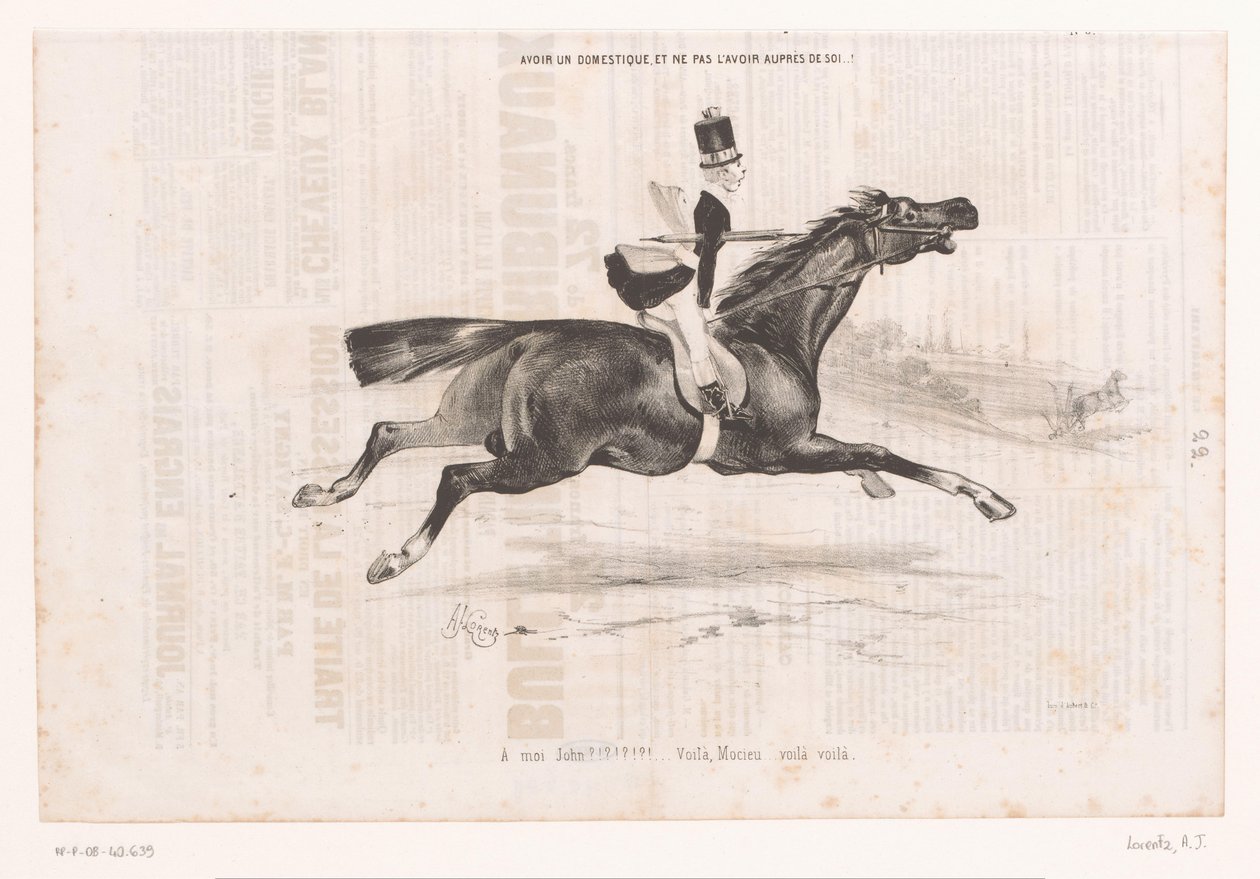 Jongeman op galopperend paard
¡Tener un criado y no tenerlo cerca! (título en el objeto)
Kleine geneugten van het paardrijden (título de la serie)
Les petits bonheurs de l