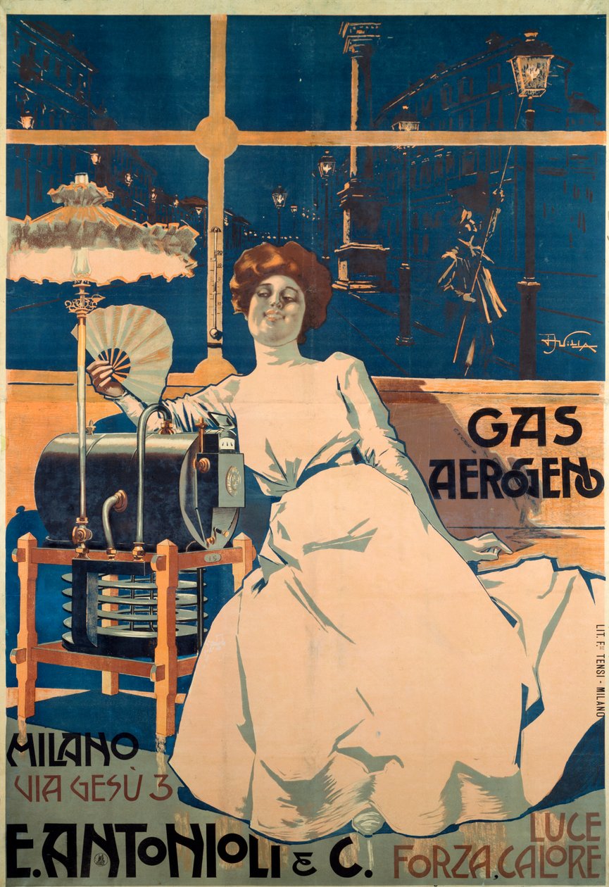 Cartel publicitario para el Gas de Antonioli de Aleardo Villa