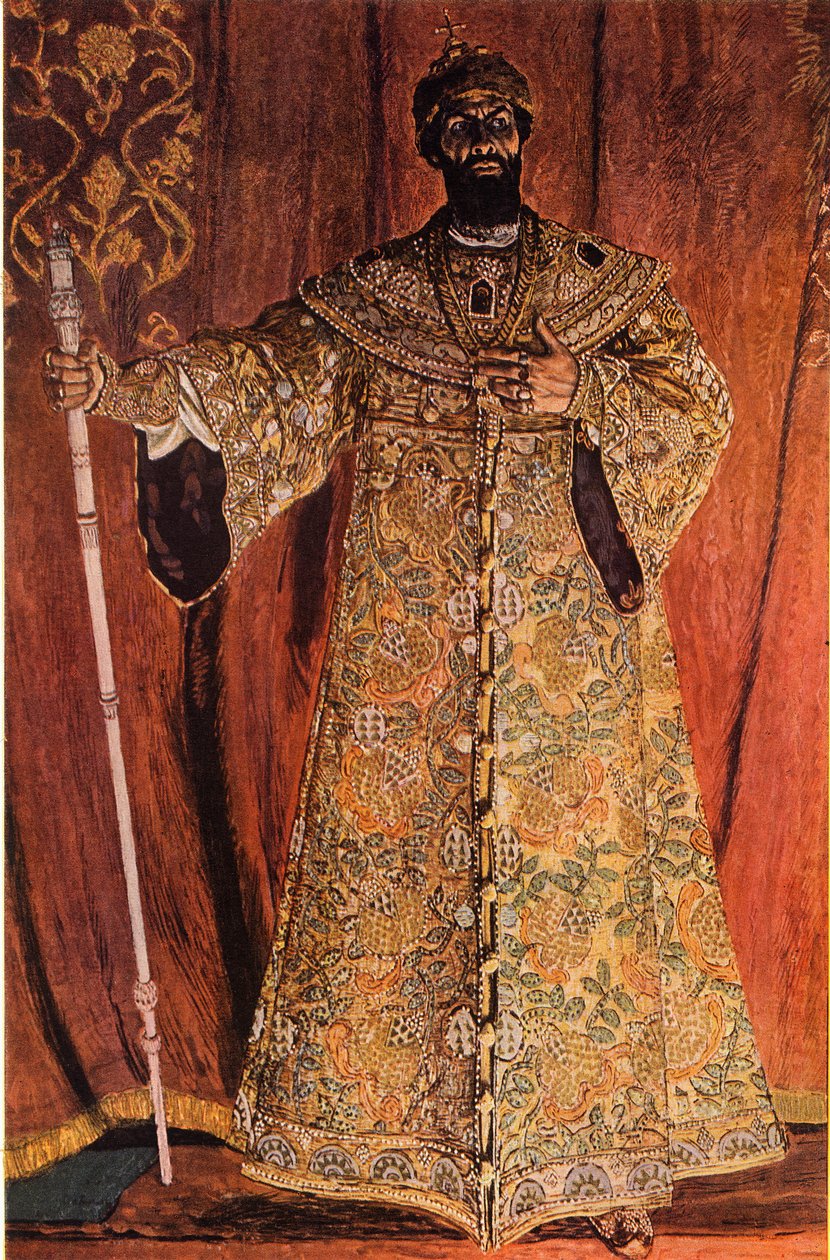 Retrato de Fyodor Ivanov Shaliapin 1873-1939 en el papel de Boris Godunov, 1912, 1965 de Aleksandr Jakovlevic Golovin