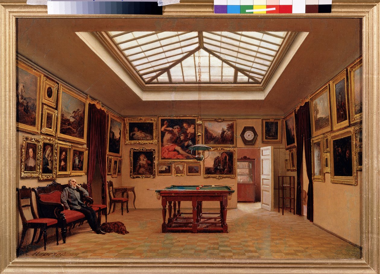 En una sala de billar. Pintura de Alexander Ivanovich Morozov (1835-1904), óleo sobre lienzo de Aleksandr Ivanovich Morozov