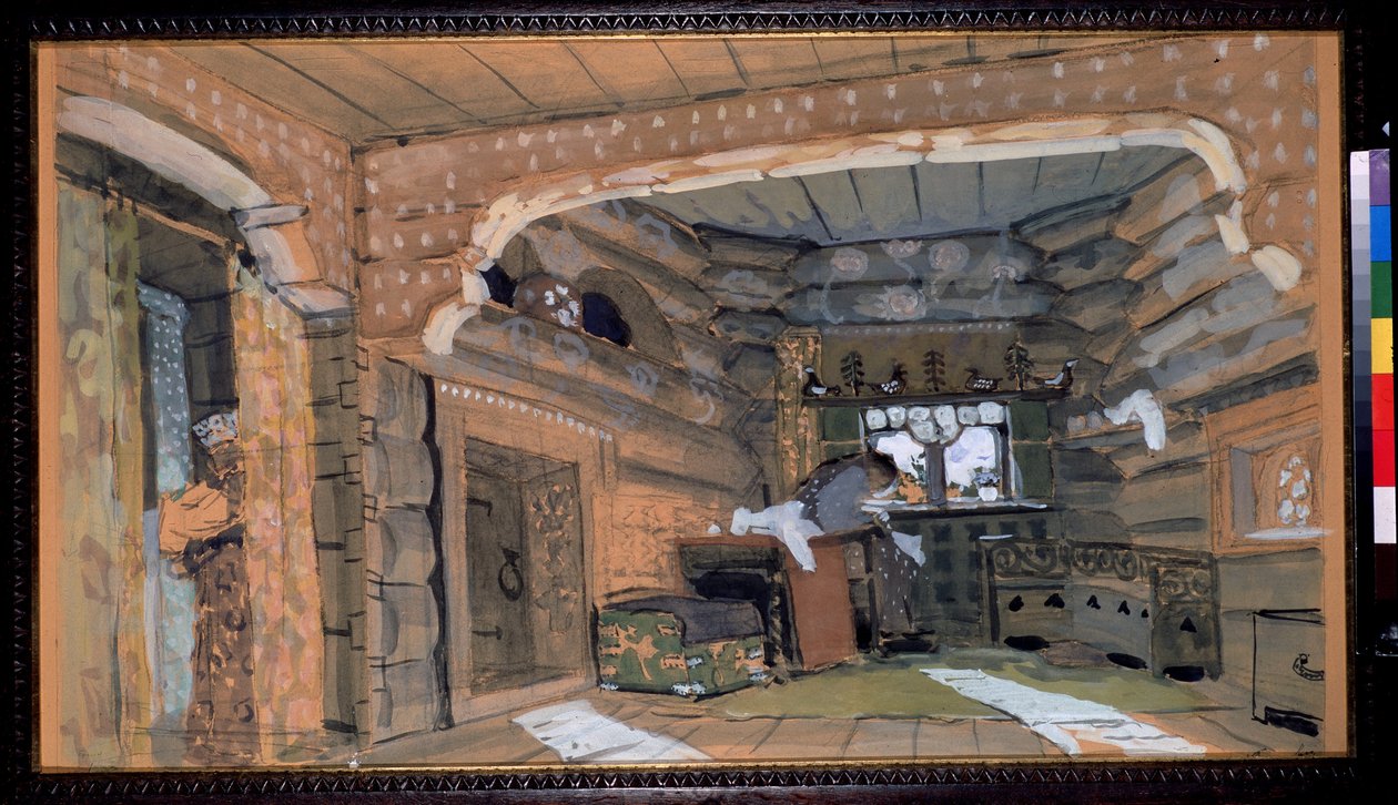 Conjunto preparatorio para la ópera La doncella de Pskov de N.Rimsky Korsakov (Rimsky-Korsakov) (1844-1908). ). Descripción del interior de un de Aleksandr Jakovlevic Golovin