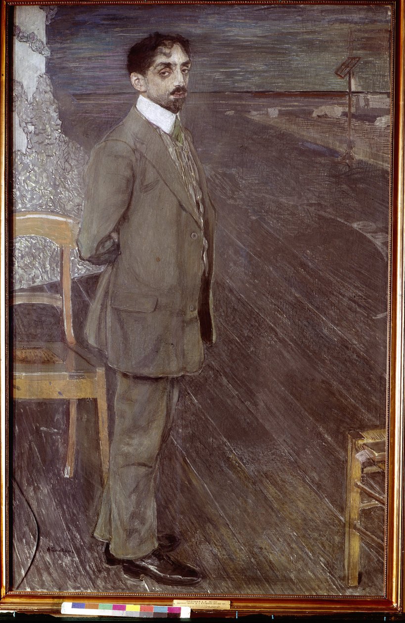 Retrato del poeta Mikhail Kuzmin (1875-1936) (Retrato del poeta M. Kuzmin). Obra de Alexander Yakovlevich Golovin (1863-1930), témpera y pastel sobre lienzo de Aleksandr Jakovlevic Golovin