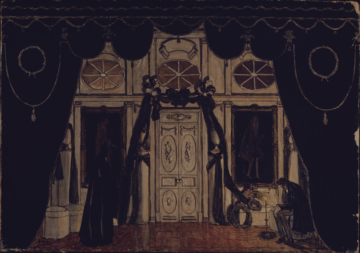 Diseño de escenario para la obra de teatro El Mascarada de M. Lermontov de Aleksandr Jakovlevic Golovin