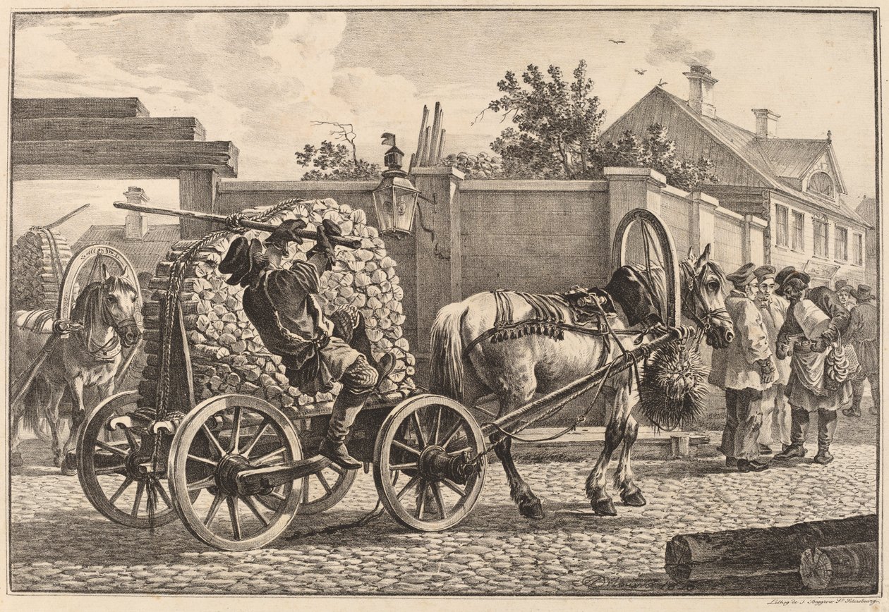 Portero ruso llevando madera en un carro de Aleksandr Osipovich Orlovskii