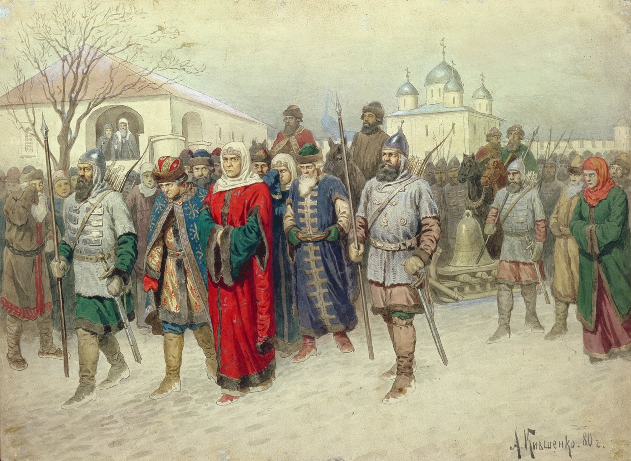 Unión de Gran Nóvgorod, los Novgorodianos Parten hacia Moscú, 1880 de Aleksei Danilovich Kivshenko