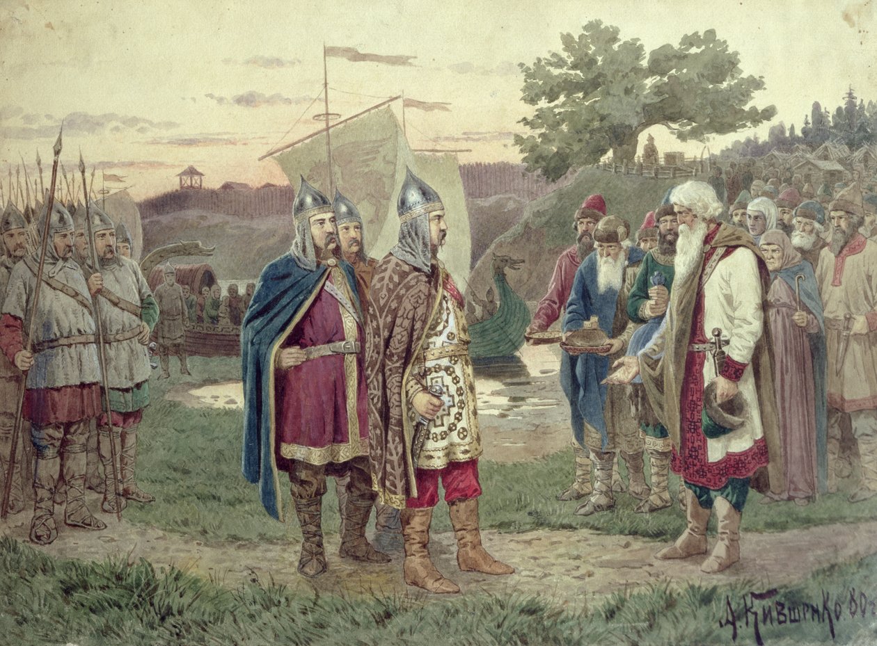 El Gran Duque Reuniéndose con el Pueblo de una Ciudad Eslava en el siglo IX, 1880 de Aleksei Danilovich Kivshenko