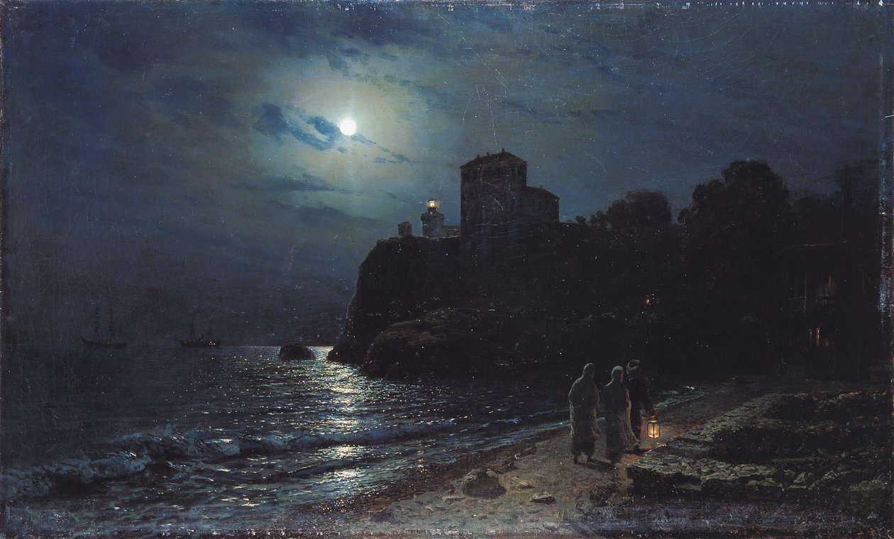 Luz de luna en el borde de un lago, 1870 de Alexei Kondratjewitsch Sawrassow