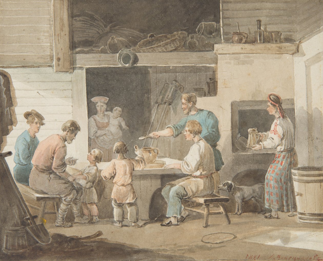 Hora del almuerzo, 1821 de Aleksei Gavrilovich Venetsianov