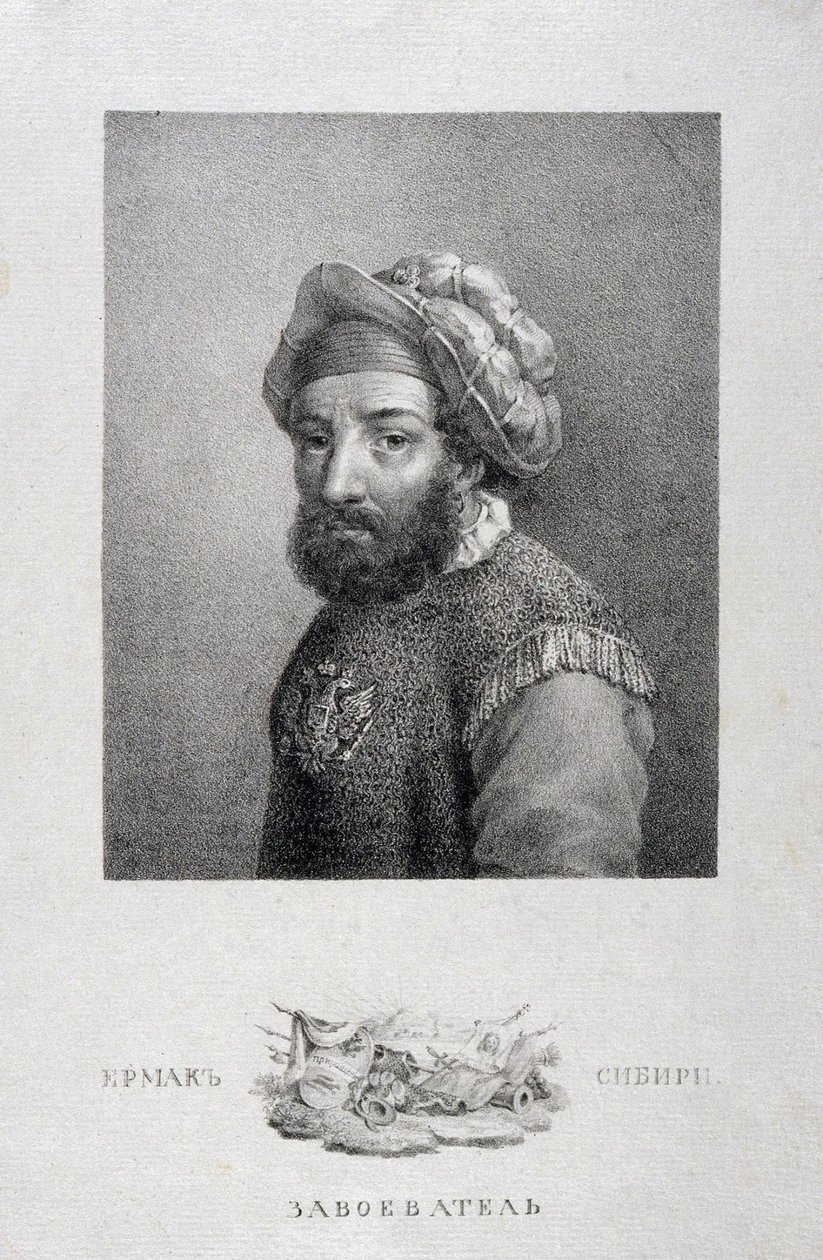 Retrato del líder cosaco, Conquistador de Siberia Yermak Timoféyevich de Aleksei Gavrilovich Venetsianov