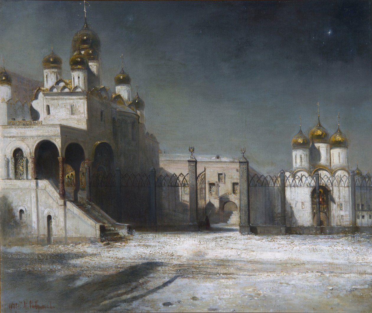 La Plaza de la Catedral en el Kremlin de Moscú de noche de Alexei Kondratjewitsch Sawrassow