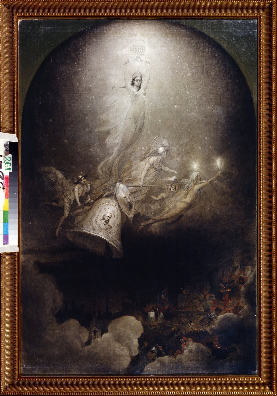 "Apoteosis de los periódicos ""La campana"" y ""La estrella polar"" de inspiración socialista"" Pintura de Alexei Petrovich Bogolyubov (Bogoliubov o Bogolioubov) (1824-1896) 1860 Museo Literario Central del Estado, Moscú de Aleksei Petrovich Bogolyubov