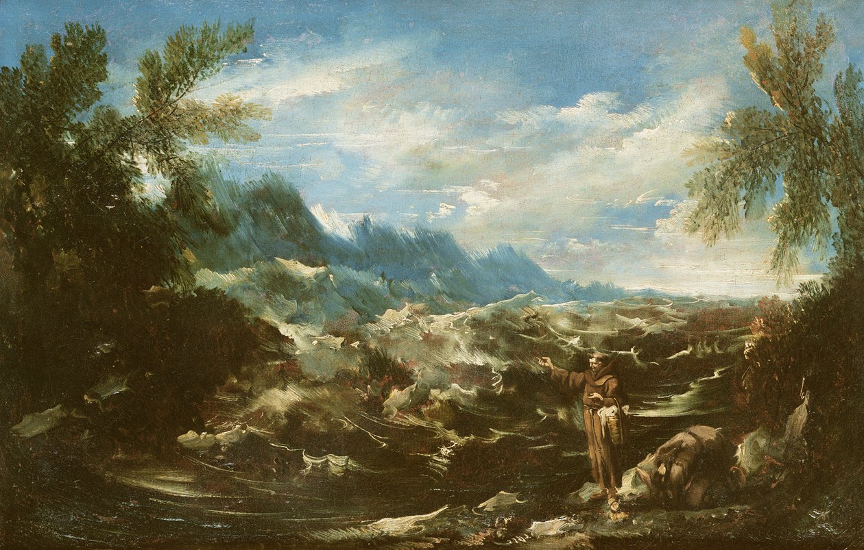 San Antonio de Padua predicando a los peces en Rímini, c.1720-25 de Alessandro Magnasco