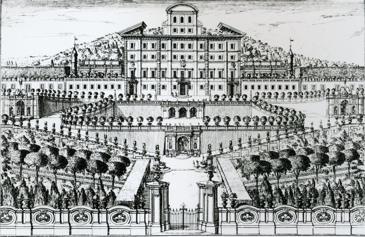 Vista de la Villa Aldobrandini desde el jardín de Alessandro Spechi