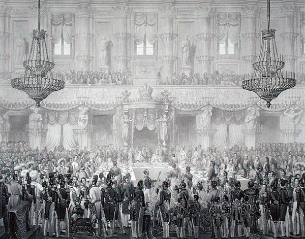 Banquete de Estado para marcar la ocasión de la coronación de Fernando I (1793-1875) de Alessandro (after) Sanquirico