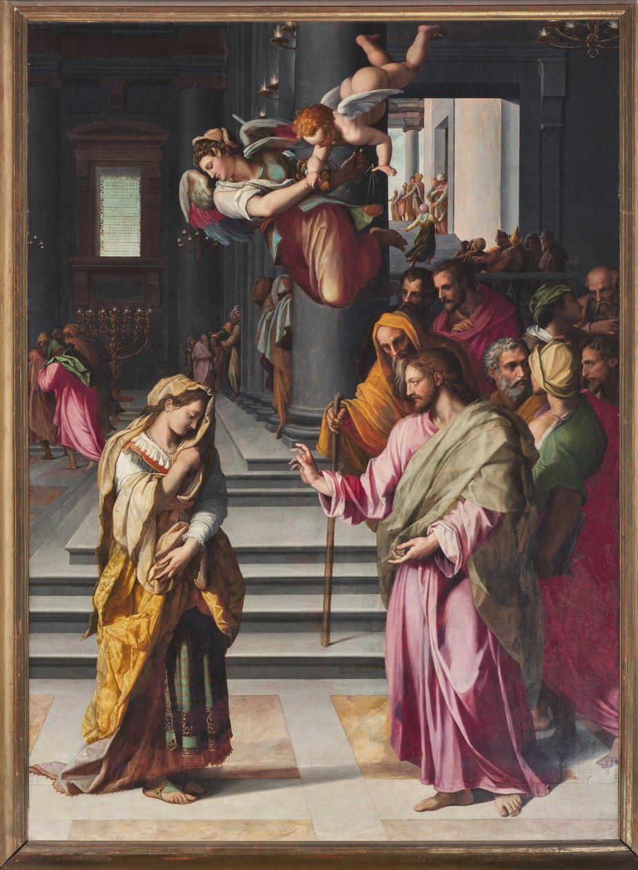 Jesús y la mujer sorprendida en adulterio de Alessandro Allori