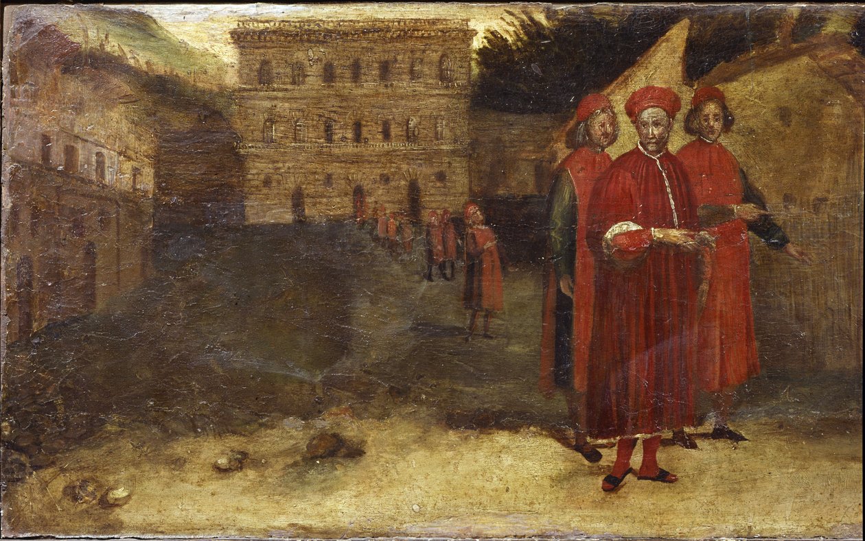 Luca Pitti, banquero italiano, delante de su palacio (Palazzo Pitti) de Alessandro Allori