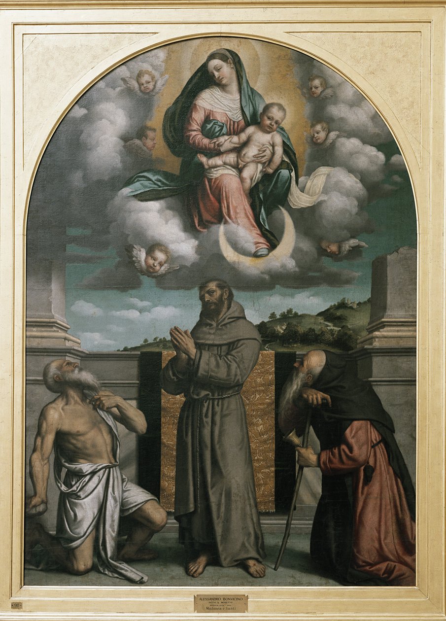 Virgen y Niño en Gloria, con San Jerónimo, San Francisco de Asís y San Antonio de Alessandro Bonvicino Moretto