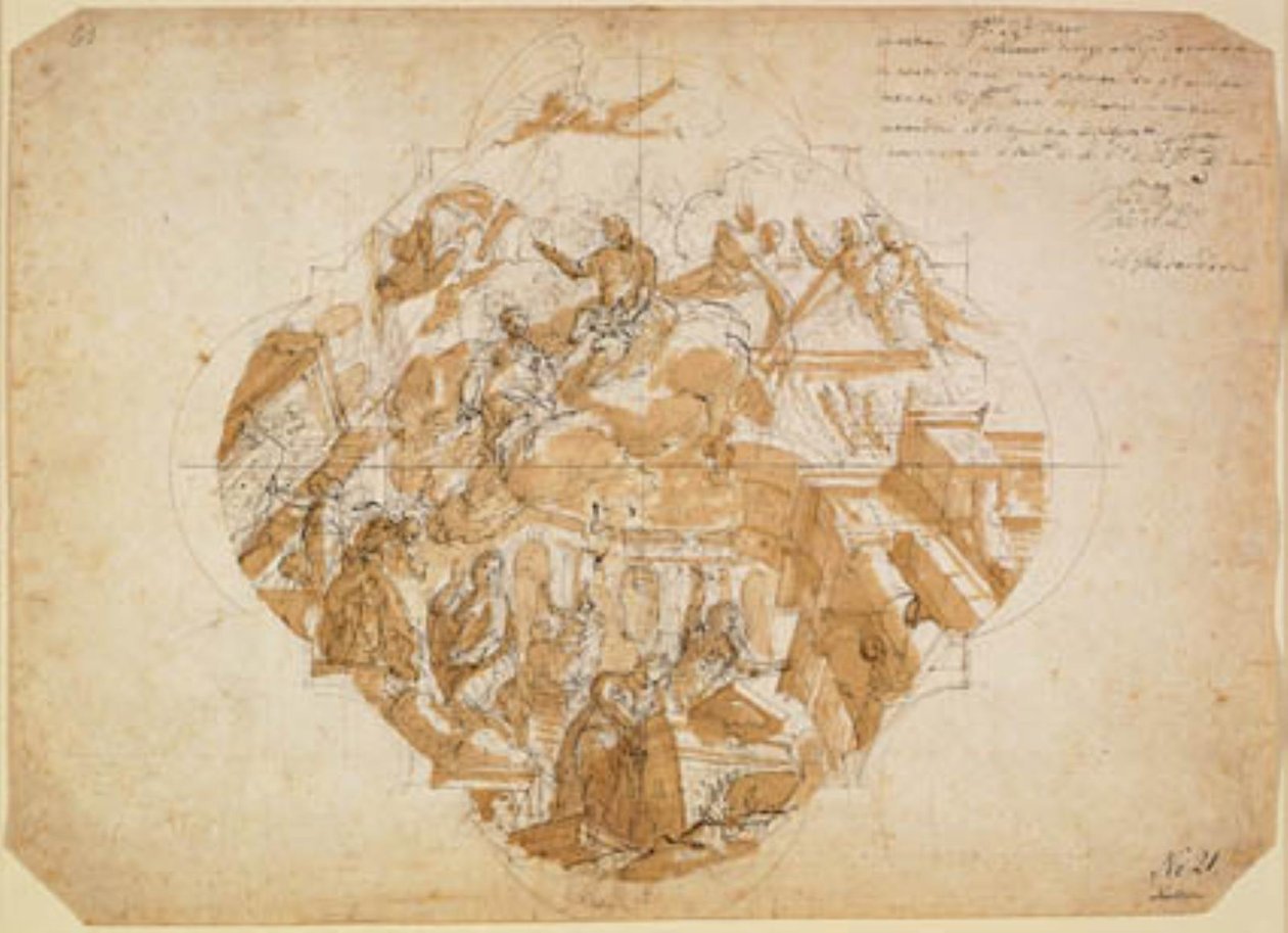 Las artes lamentan la destrucción de sus obras, diseño para una pintura de techo de Alessandro Gherardini