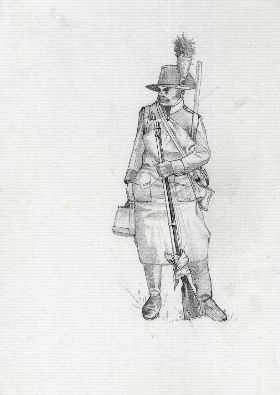 Primer Imperio (1804-1814 y 1815): soldado del ejército austro-húngaro, sapeur (o pionero). Dibujo de Alessandro Lonati de Alessandro Lonati