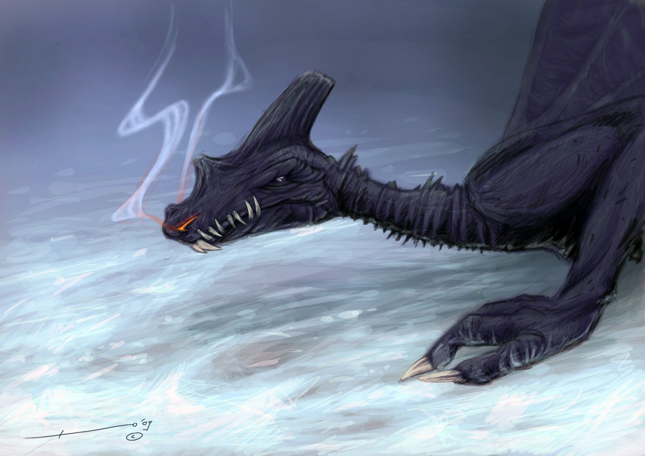 Criatura legendaria: Un dragón en la nieve Dibujo de Alessandro Lonati de Alessandro Lonati
