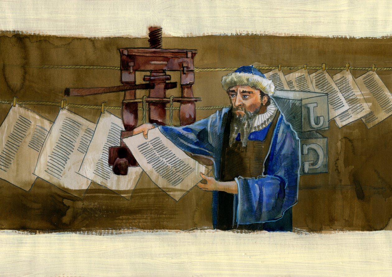 Retrato de Johannes Gensfleisch dit Gutenberg (1400-1468), impresor alemán (Retrato de Johannes Gutenberg) Ilustración de Alessandro Lonati de Alessandro Lonati