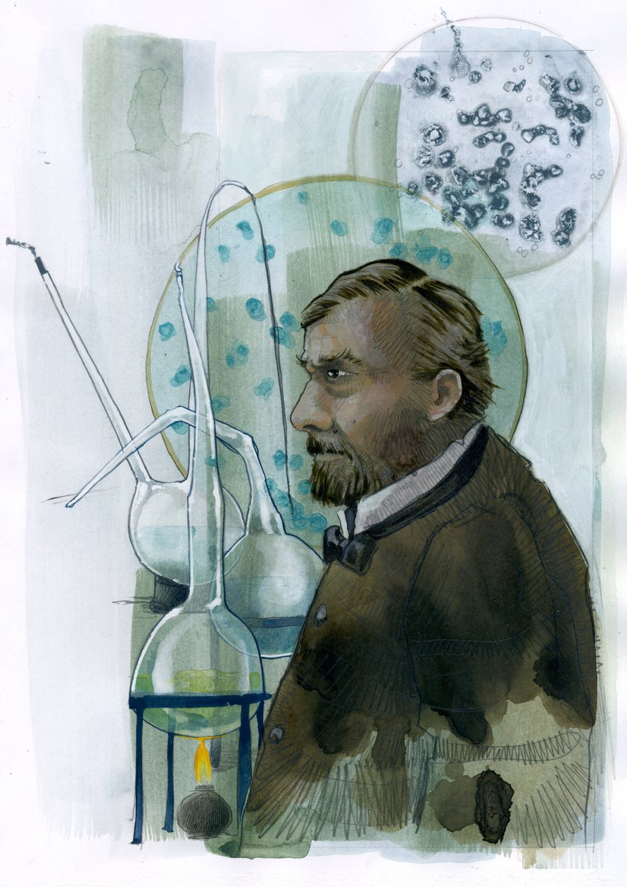 Portrait of Louis Pasteur (1822-1895) scientist francais (Retrato de Louis Pasteur químico y microbiólogo francés famoso por sus descubrimientos de los principios de la vacunación, la fermentación microbiana y la pasteurización) Ilustración de Alessandro L de Alessandro Lonati