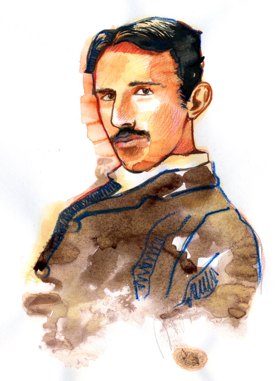 Portrait of Nikola Tesla American inventor and engineer of Serbian origin (Retrato del inventor, ingeniero eléctrico, ingeniero mecánico y físico estadounidense de origen serbio Nikola Tesla) de Alessandro Lonati