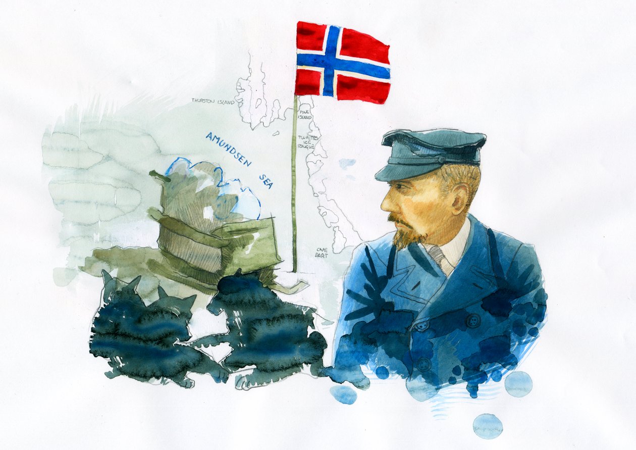 Retrato del marino y explorador noruego Roald Amundsen (1872-1928) (Retrato del explorador noruego de las regiones polares Roald Amundsen) Ilustración de Alessandro Lonati de Alessandro Lonati