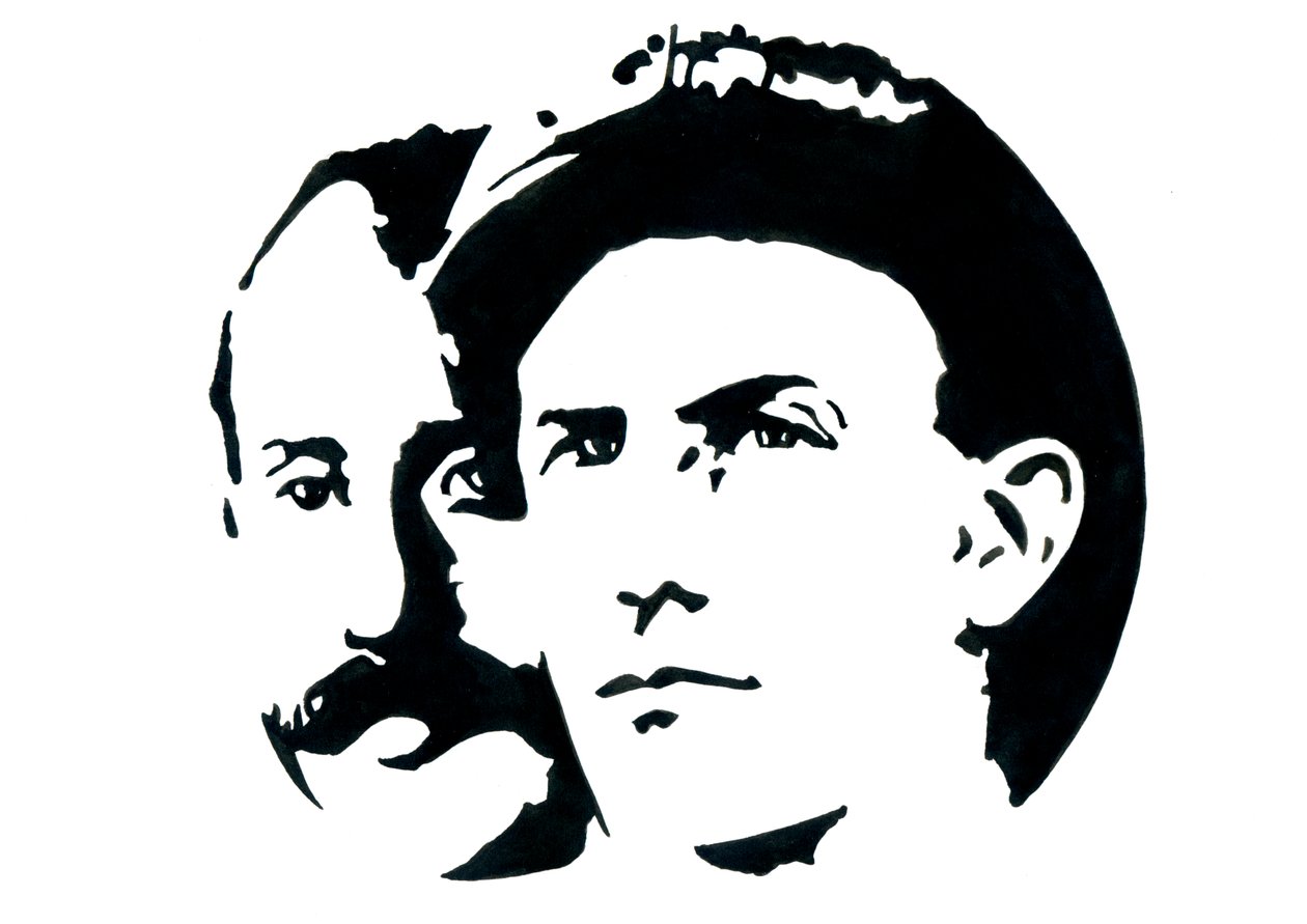Retrato de Orville (1871-1948) y Wilbur Wright (1867-1912) pioneros americanos de la aviación (Wright brothers, Orville and wilbur American brothers, inventors, and aviation pioneers) de Alessandro Lonati