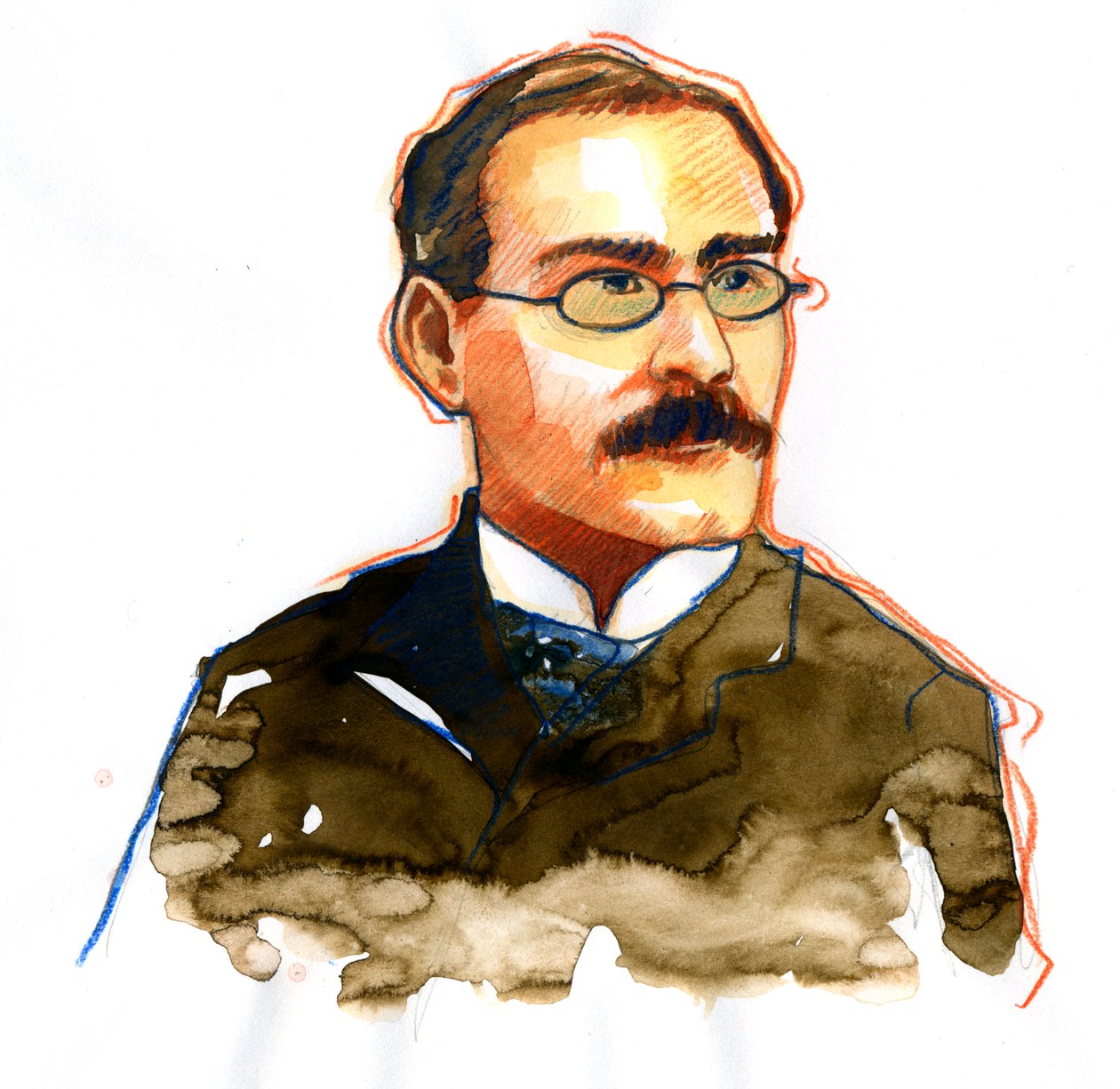 Retrato de Rudyard Kipling (1865-1936), escritor inglés ((Retrato del escritor Rudyard Kipling) de Alessandro Lonati