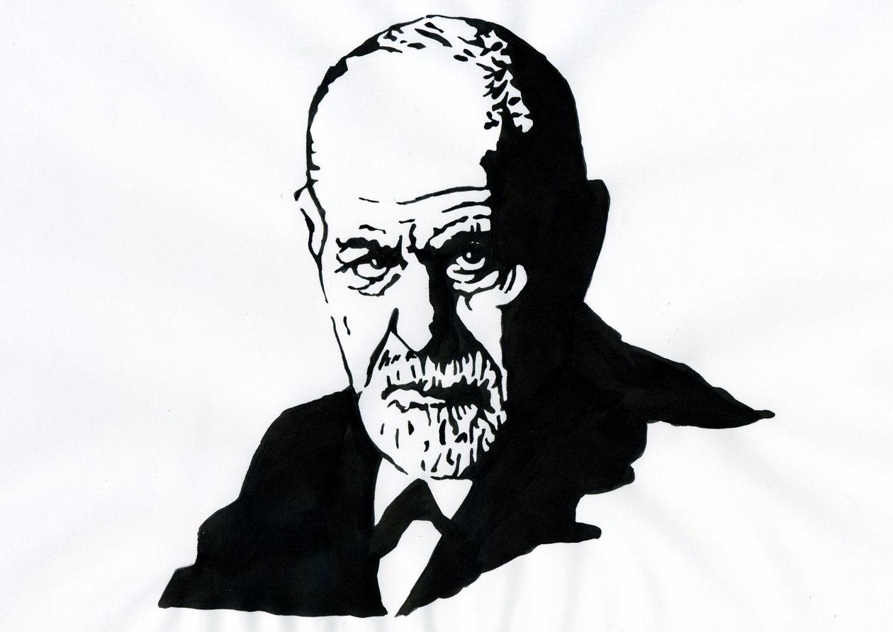 Retrato de Sigmund Freud (1856-1939), psiquiatra austriaco (Retrato de Sigmund Freud neurólogo austriaco y padre del psicoanálisis) - Ilustración de Alessandro Lonati de Alessandro Lonati