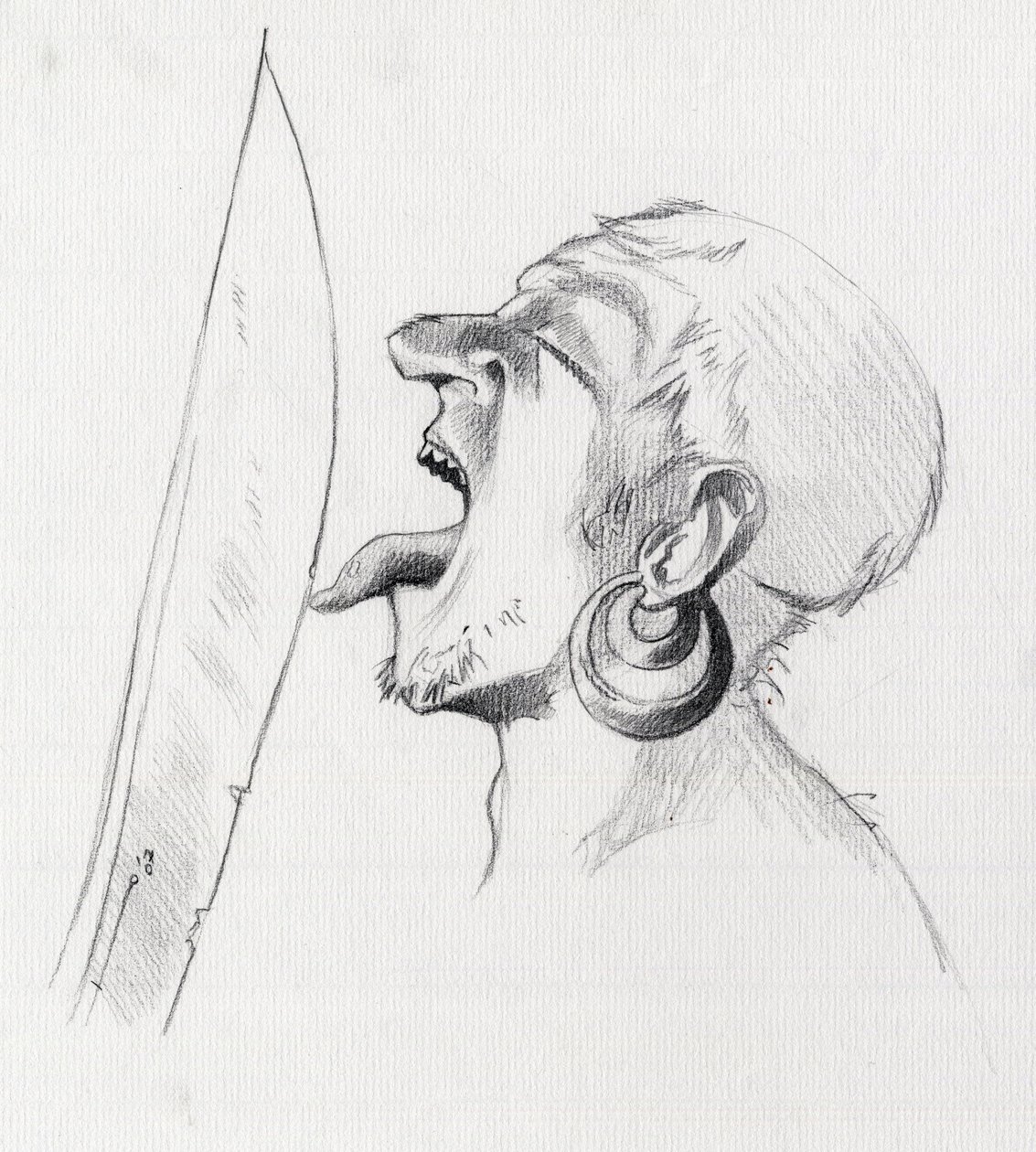 Retrato de un pirata (corsario) que desafía a la espada tocándola con la lengua. Dibujo de Alessandro Lonati. de Alessandro Lonati