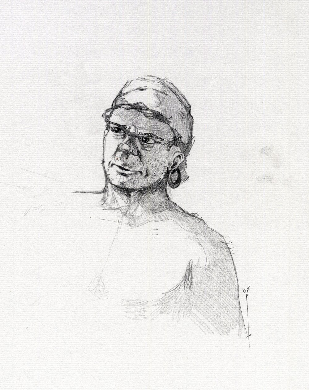 Retrato de pirata (corsario) o busto de marinero. Dibujo de Alessandro Lonati. de Alessandro Lonati