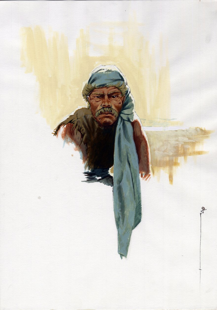 Retrato de un pirata (corsario) o marinero sentado a la luz del día. Dibujo en color de Alessandro Lonati. de Alessandro Lonati