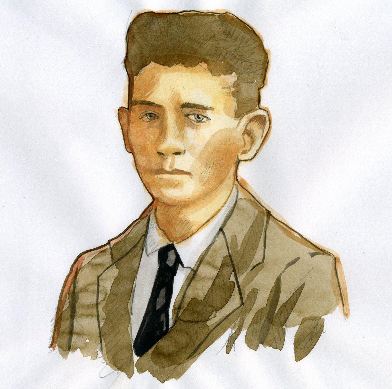Portrait of the Pragish writer Franz Kafka (1883-1924) (Retrato del escritor de novelas en lengua alemana Franz Kafka) de Alessandro Lonati