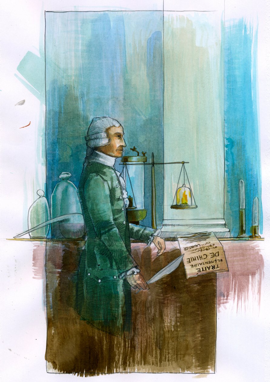 Representación de Antoine Lavoisier (1743-1794) Químico, filósofo y economista francés (Retrato del noble y químico francés Antoine Lavoisier) Ilustración de Alessandro Lonati de Alessandro Lonati